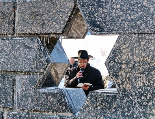 Rabbi Gotsel at the Memorial to Victims of the Holocaust Bendery